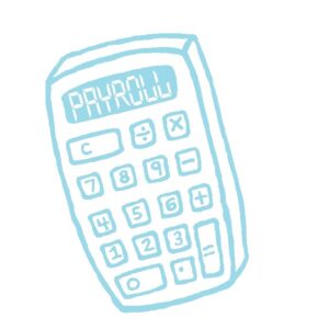 image of a calculator, but rather than showing a number on the screen it shows PAYROLL